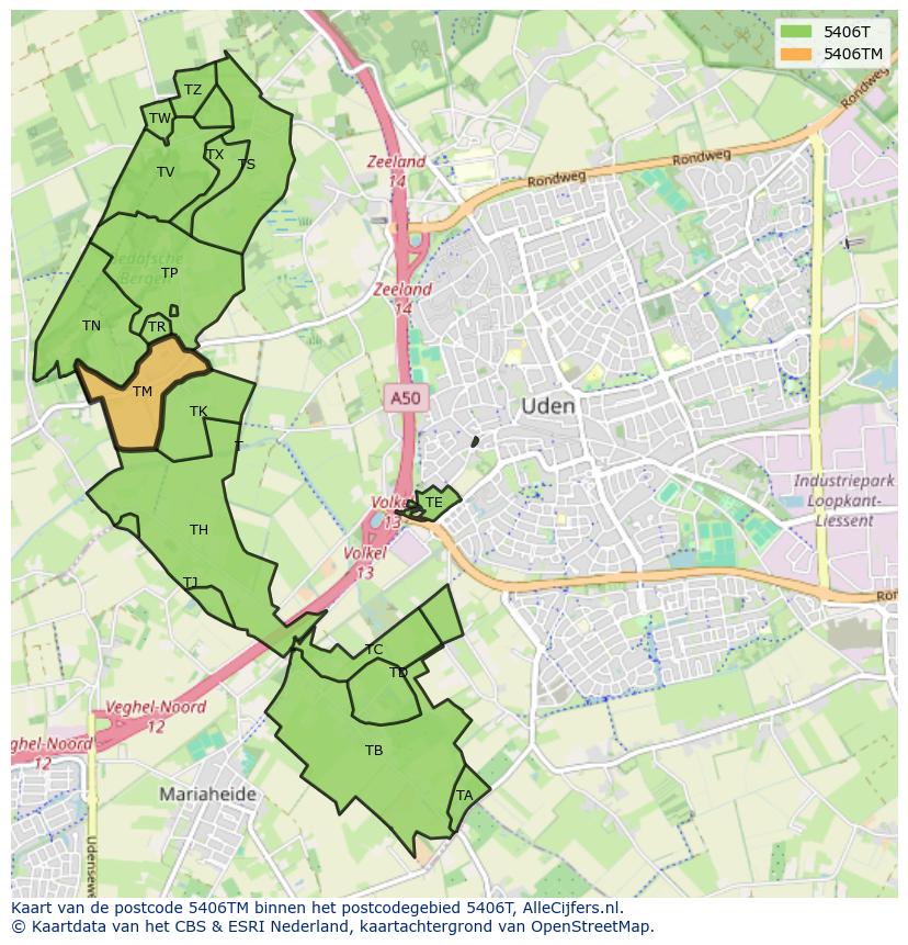 Afbeelding van het postcodegebied 5406 TM op de kaart.