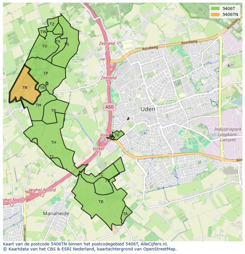 Afbeelding van het postcodegebied 5406 TN op de kaart.