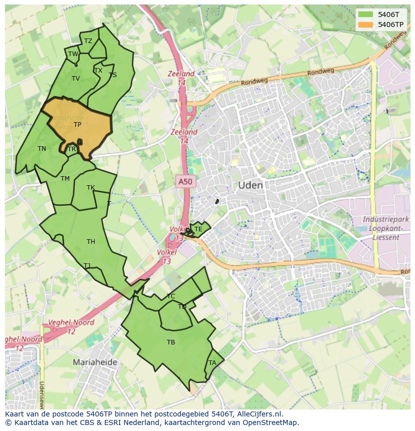 Afbeelding van het postcodegebied 5406 TP op de kaart.
