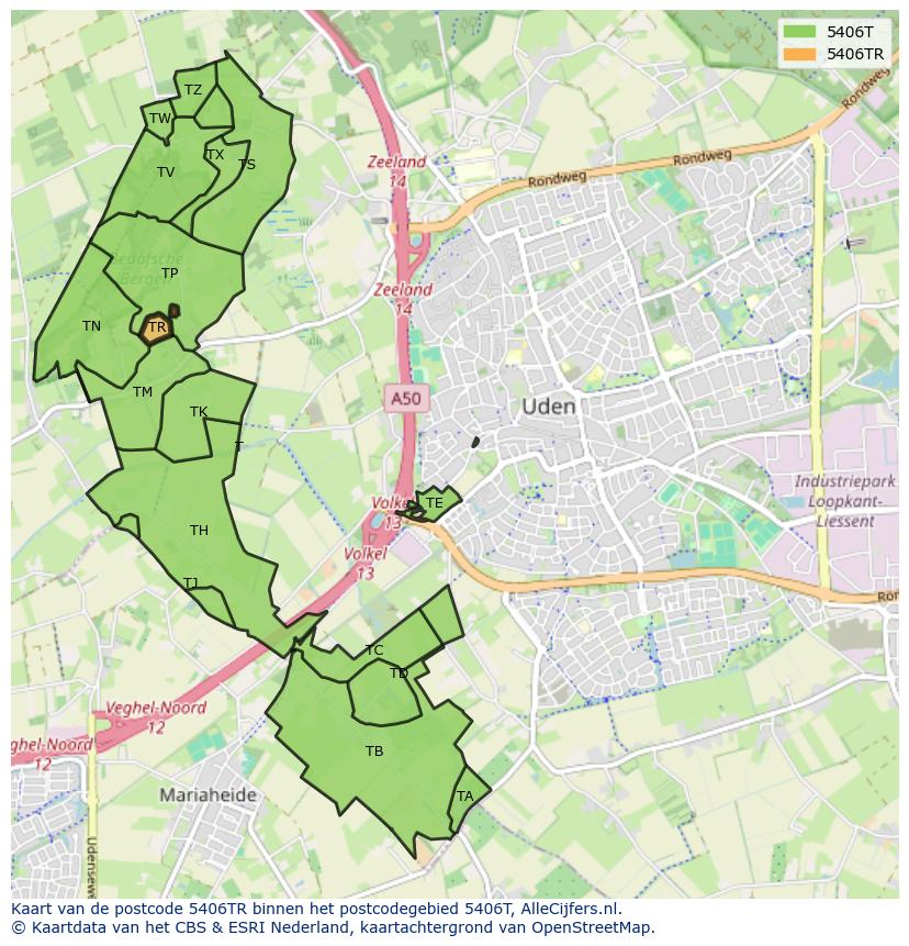Afbeelding van het postcodegebied 5406 TR op de kaart.