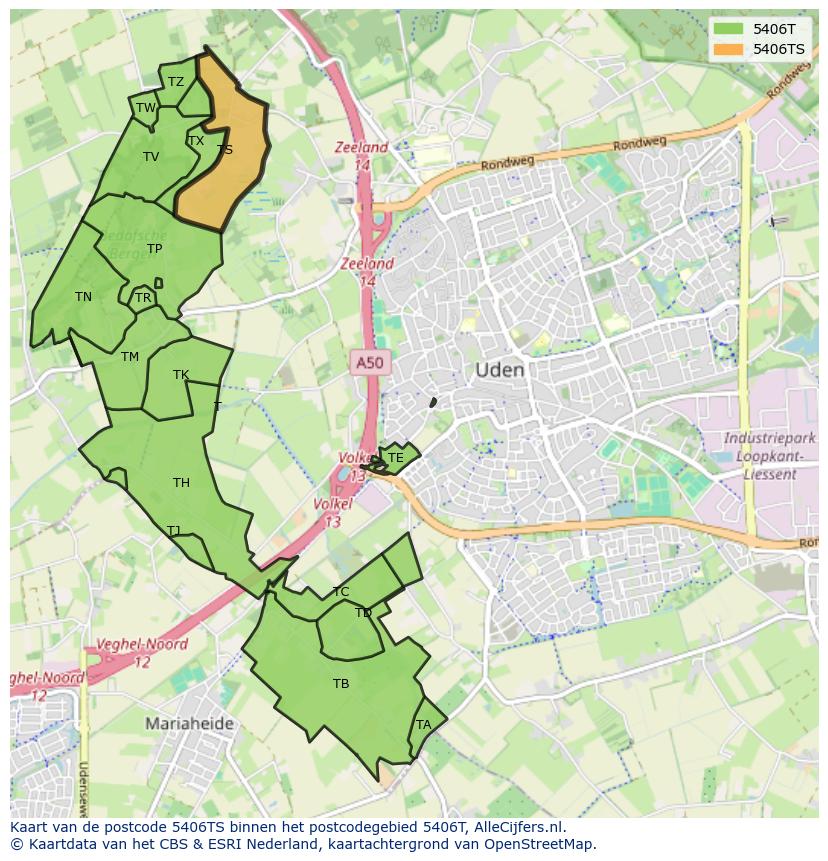 Afbeelding van het postcodegebied 5406 TS op de kaart.