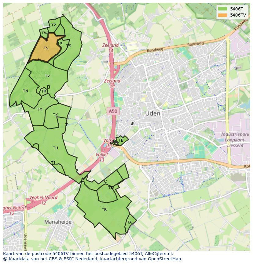 Afbeelding van het postcodegebied 5406 TV op de kaart.