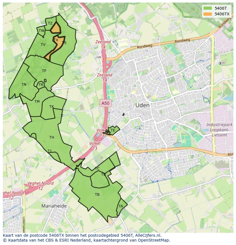 Afbeelding van het postcodegebied 5406 TX op de kaart.