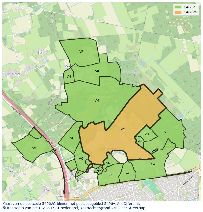 Afbeelding van het postcodegebied 5406 VG op de kaart.
