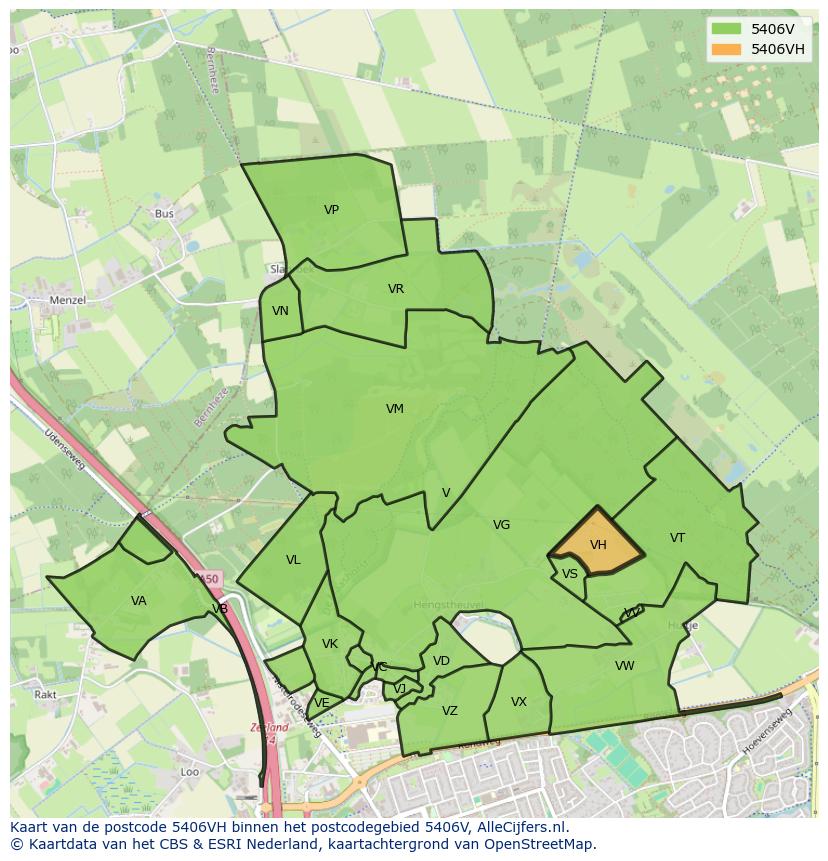 Afbeelding van het postcodegebied 5406 VH op de kaart.