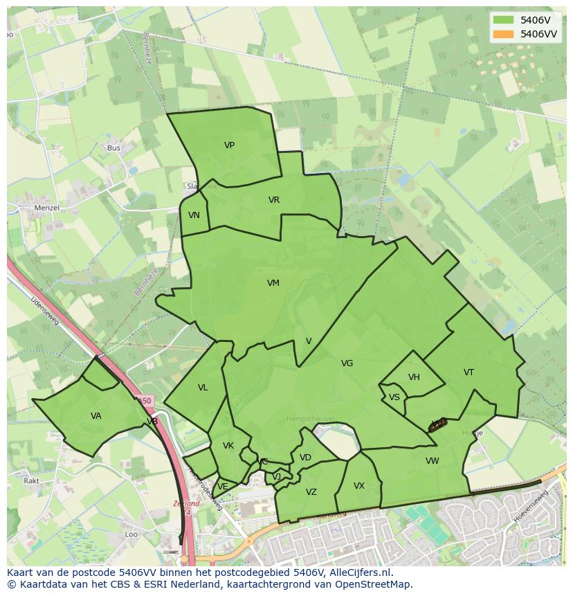 Afbeelding van het postcodegebied 5406 VV op de kaart.