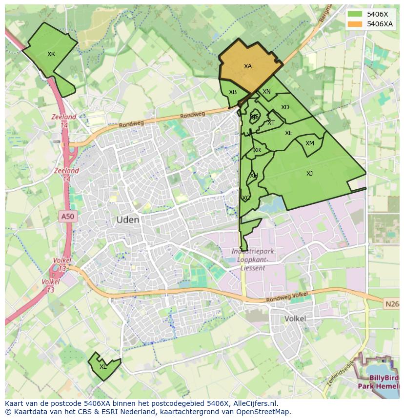 Afbeelding van het postcodegebied 5406 XA op de kaart.