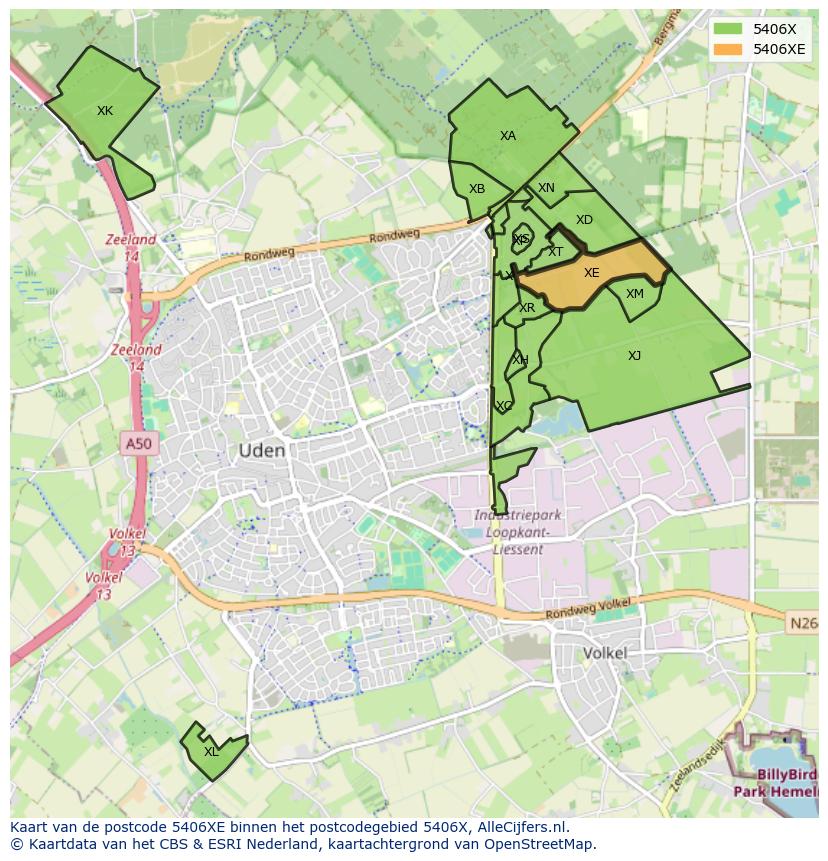 Afbeelding van het postcodegebied 5406 XE op de kaart.