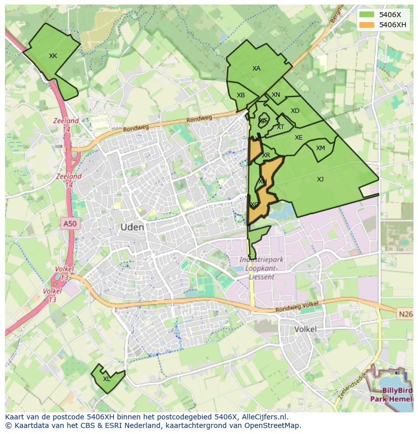 Afbeelding van het postcodegebied 5406 XH op de kaart.