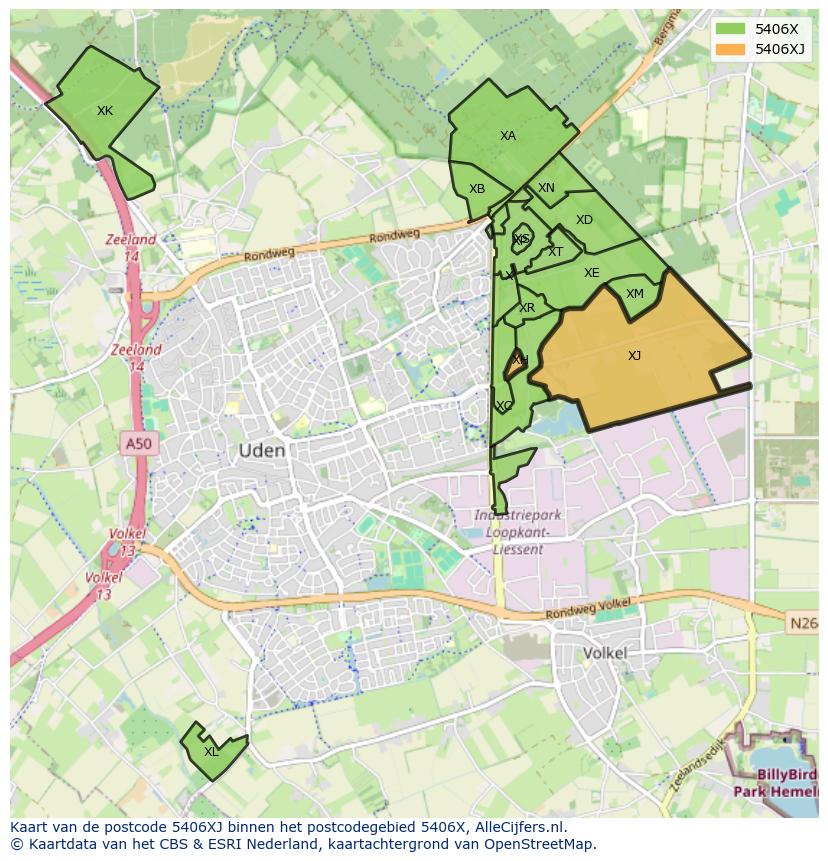 Afbeelding van het postcodegebied 5406 XJ op de kaart.