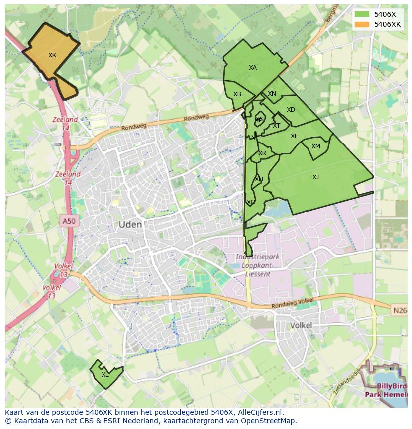 Afbeelding van het postcodegebied 5406 XK op de kaart.