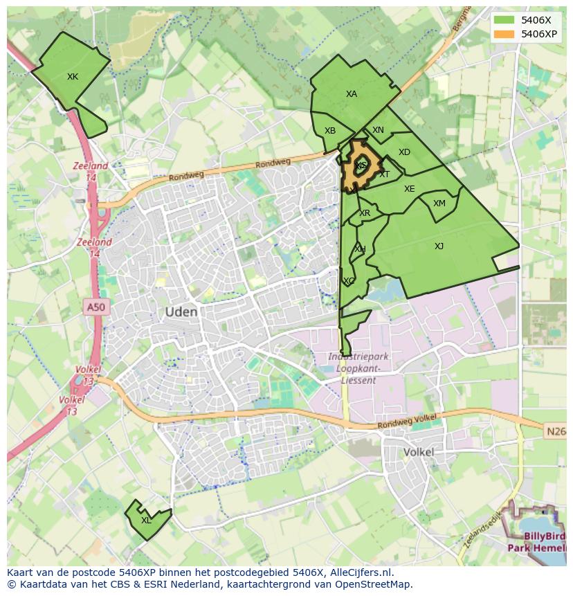 Afbeelding van het postcodegebied 5406 XP op de kaart.