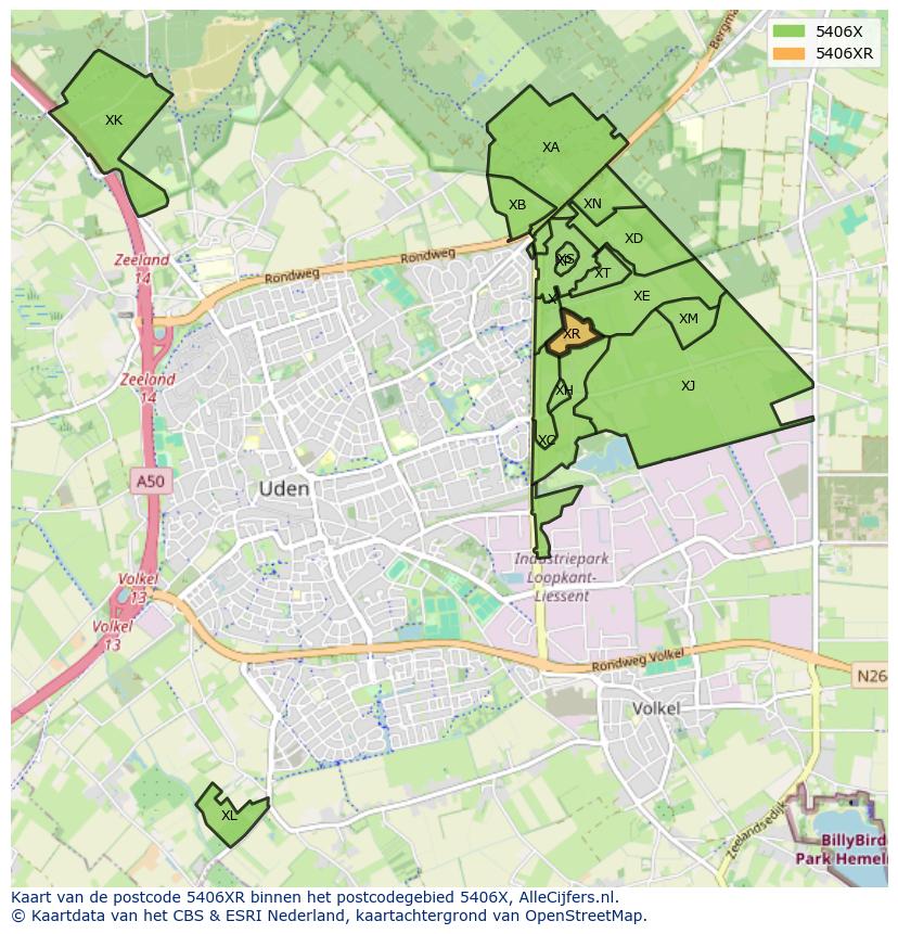 Afbeelding van het postcodegebied 5406 XR op de kaart.