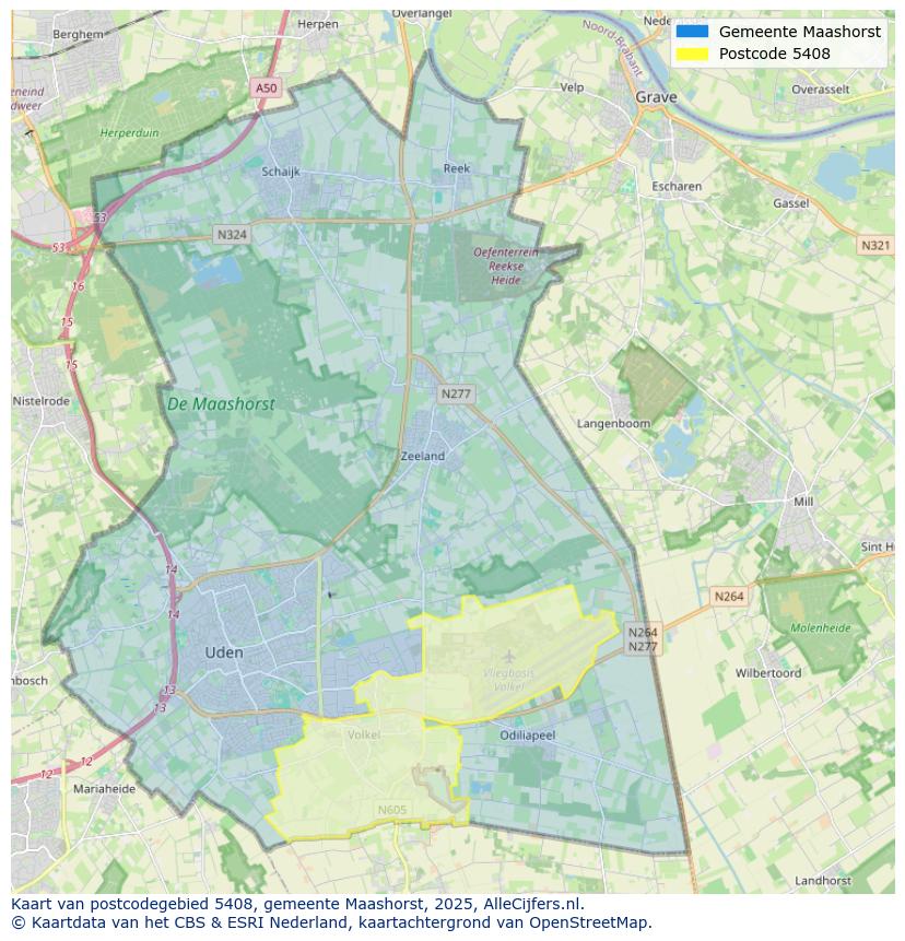 Afbeelding van het postcodegebied 5408 op de kaart.
