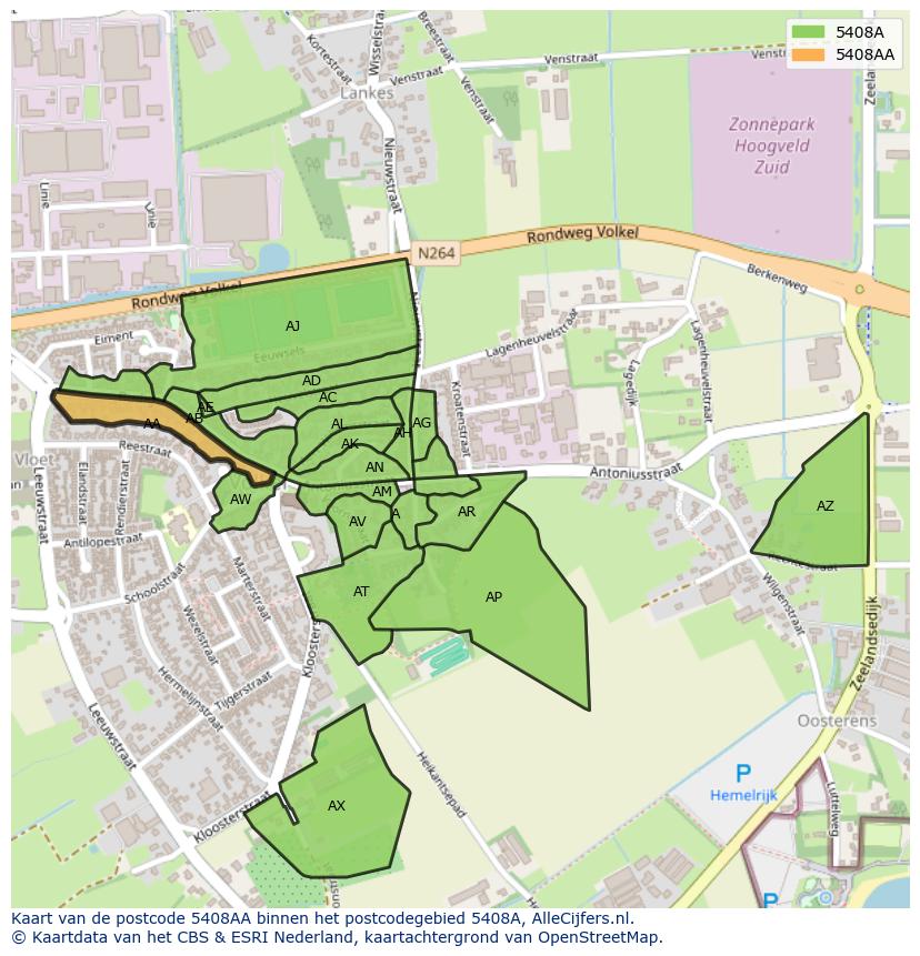 Afbeelding van het postcodegebied 5408 AA op de kaart.