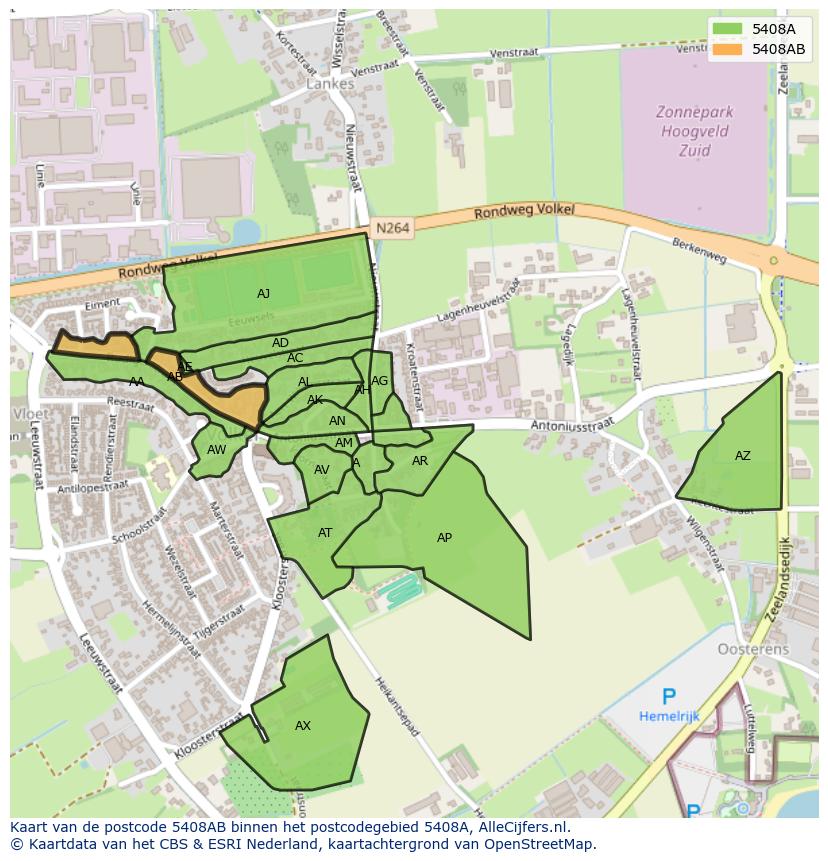 Afbeelding van het postcodegebied 5408 AB op de kaart.