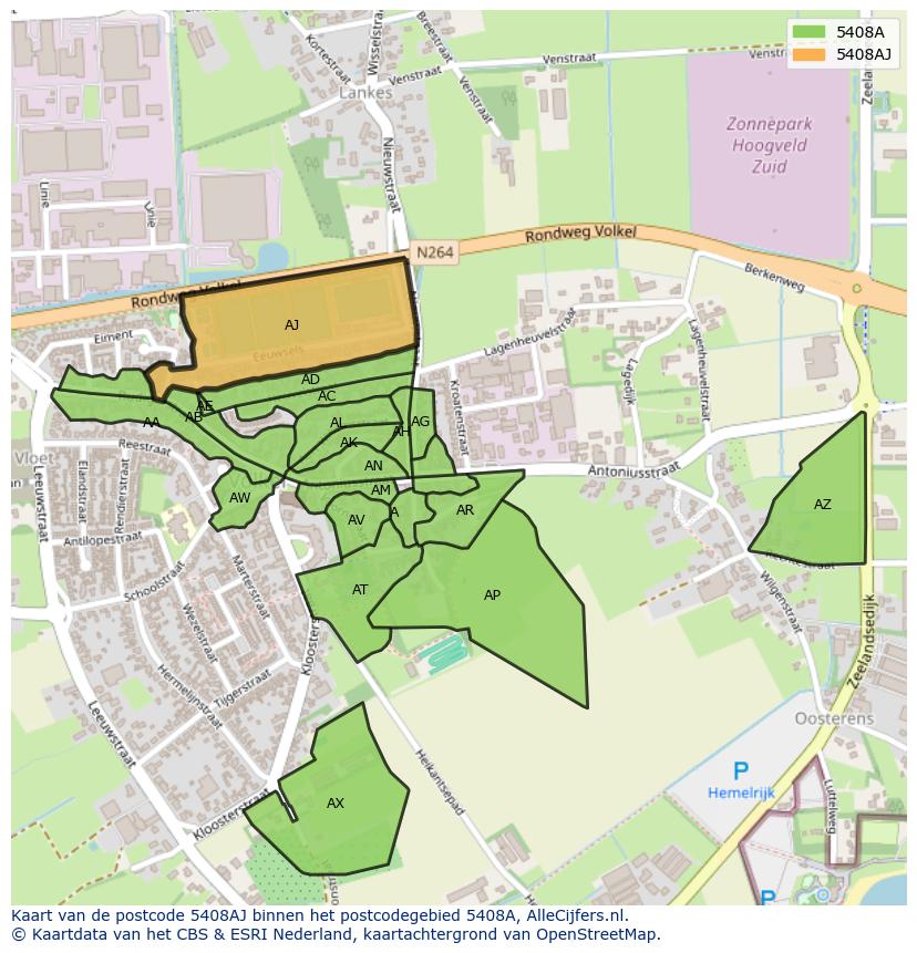 Afbeelding van het postcodegebied 5408 AJ op de kaart.