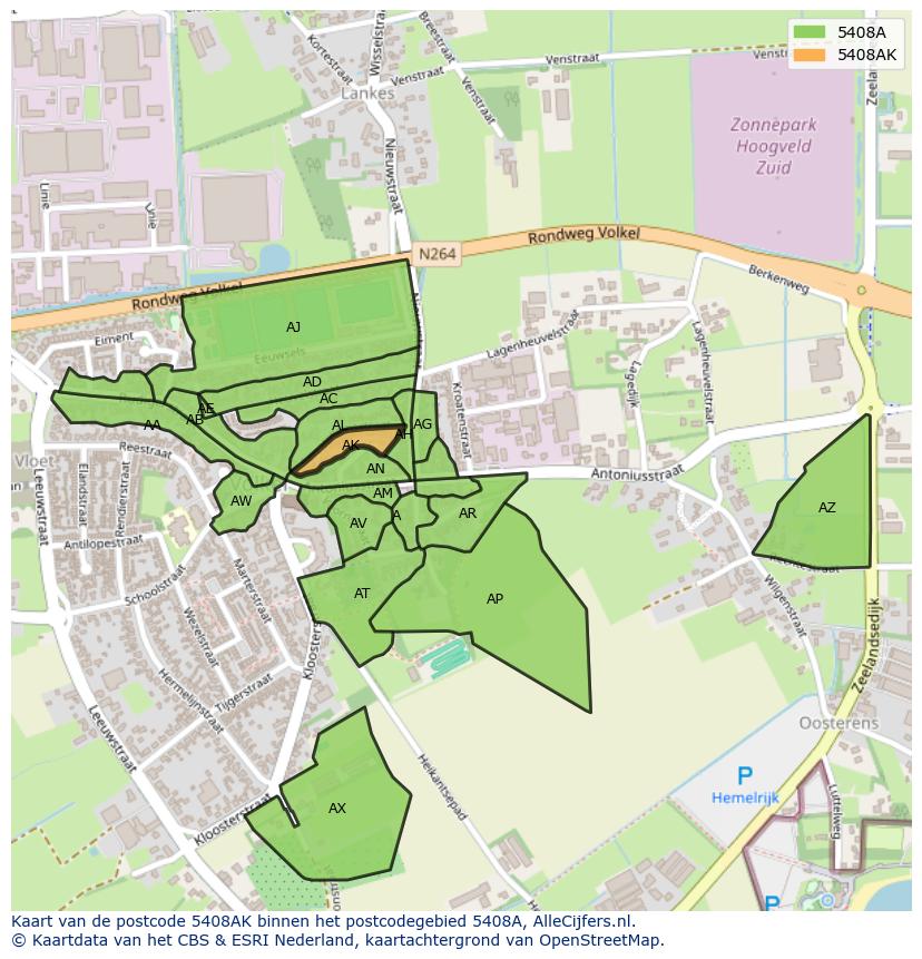Afbeelding van het postcodegebied 5408 AK op de kaart.