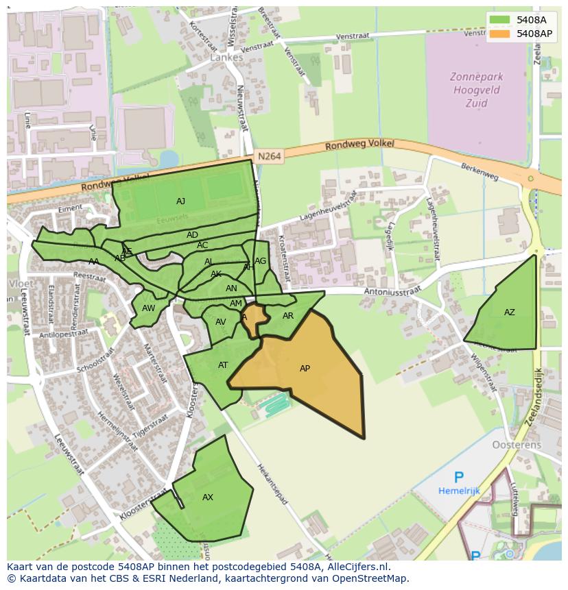 Afbeelding van het postcodegebied 5408 AP op de kaart.