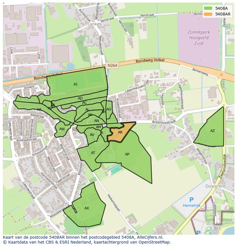 Afbeelding van het postcodegebied 5408 AR op de kaart.