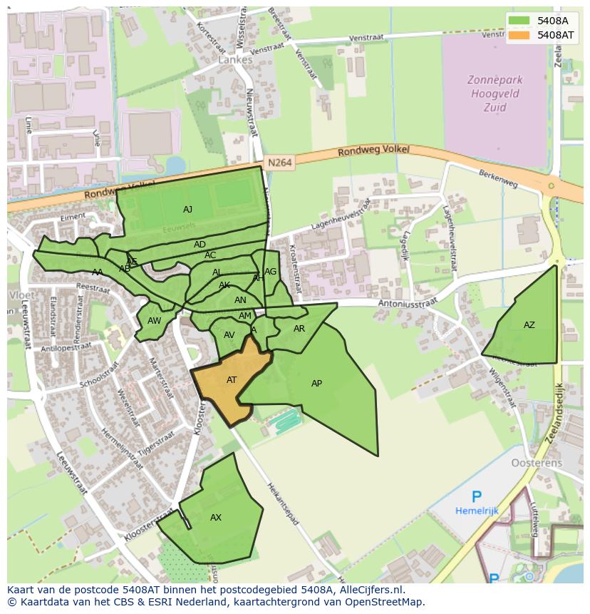 Afbeelding van het postcodegebied 5408 AT op de kaart.
