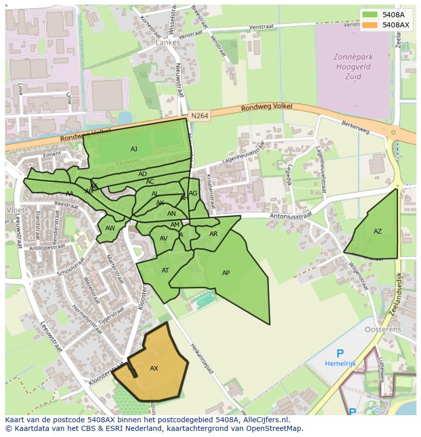 Afbeelding van het postcodegebied 5408 AX op de kaart.