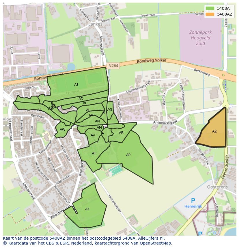 Afbeelding van het postcodegebied 5408 AZ op de kaart.