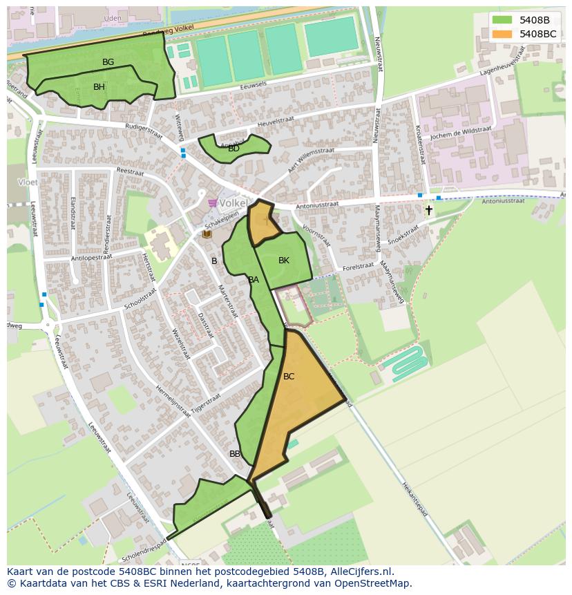 Afbeelding van het postcodegebied 5408 BC op de kaart.
