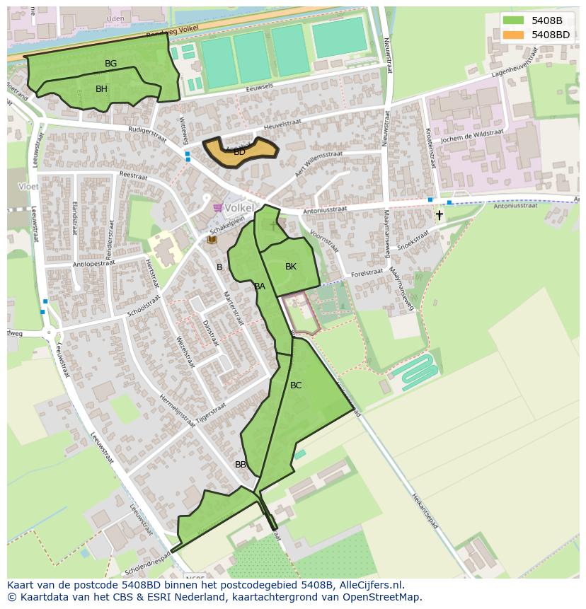 Afbeelding van het postcodegebied 5408 BD op de kaart.