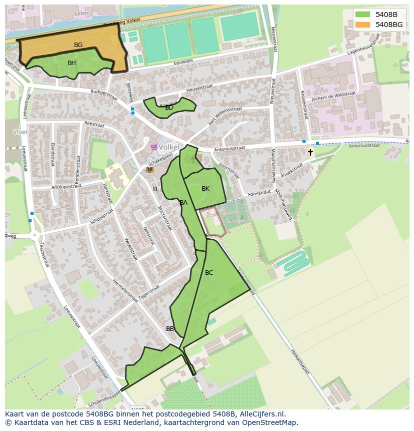 Afbeelding van het postcodegebied 5408 BG op de kaart.
