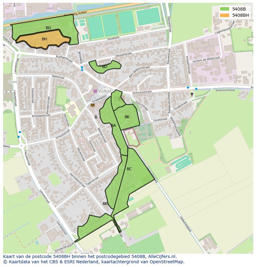 Afbeelding van het postcodegebied 5408 BH op de kaart.