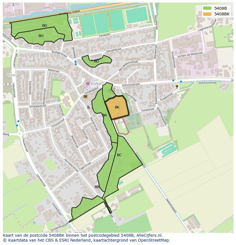 Afbeelding van het postcodegebied 5408 BK op de kaart.