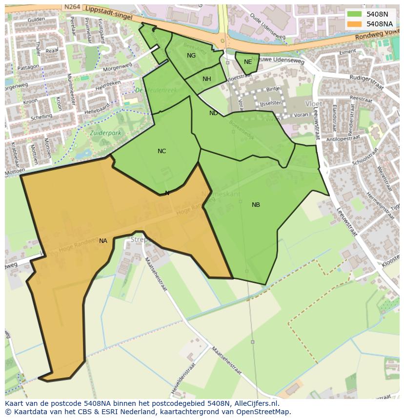 Afbeelding van het postcodegebied 5408 NA op de kaart.