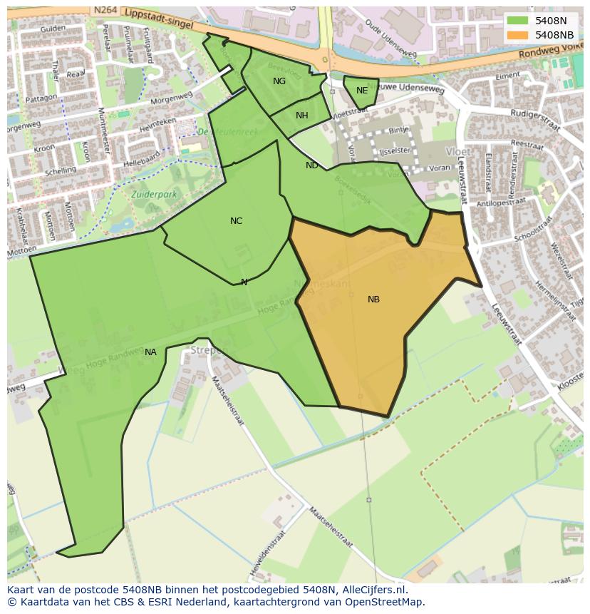 Afbeelding van het postcodegebied 5408 NB op de kaart.