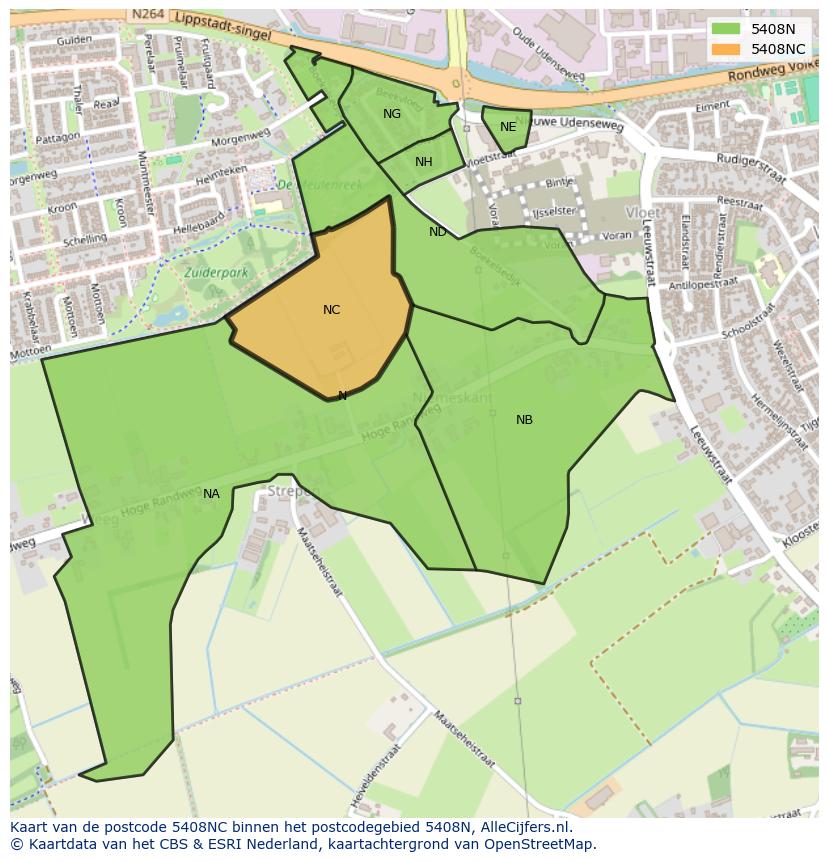 Afbeelding van het postcodegebied 5408 NC op de kaart.