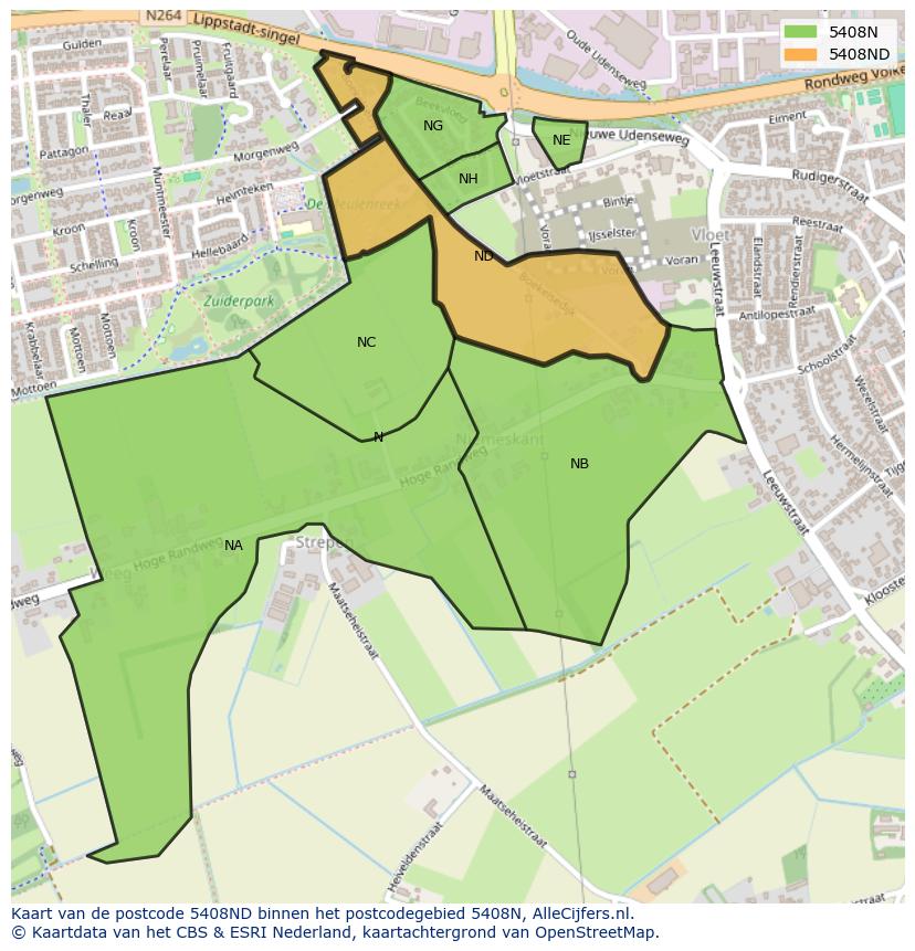 Afbeelding van het postcodegebied 5408 ND op de kaart.