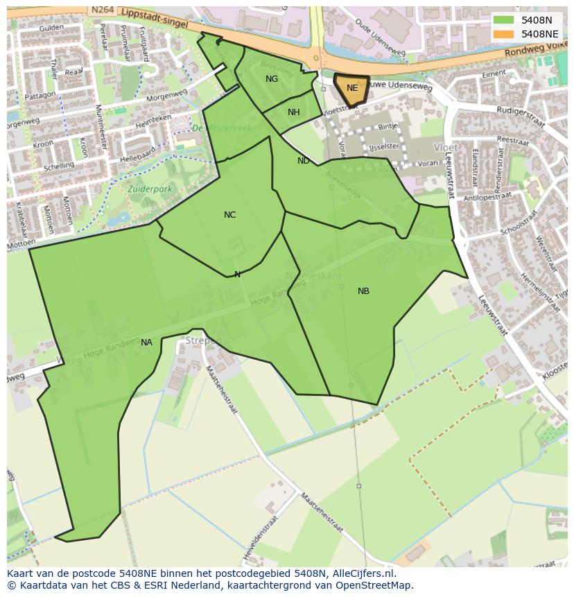 Afbeelding van het postcodegebied 5408 NE op de kaart.