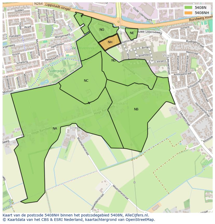 Afbeelding van het postcodegebied 5408 NH op de kaart.