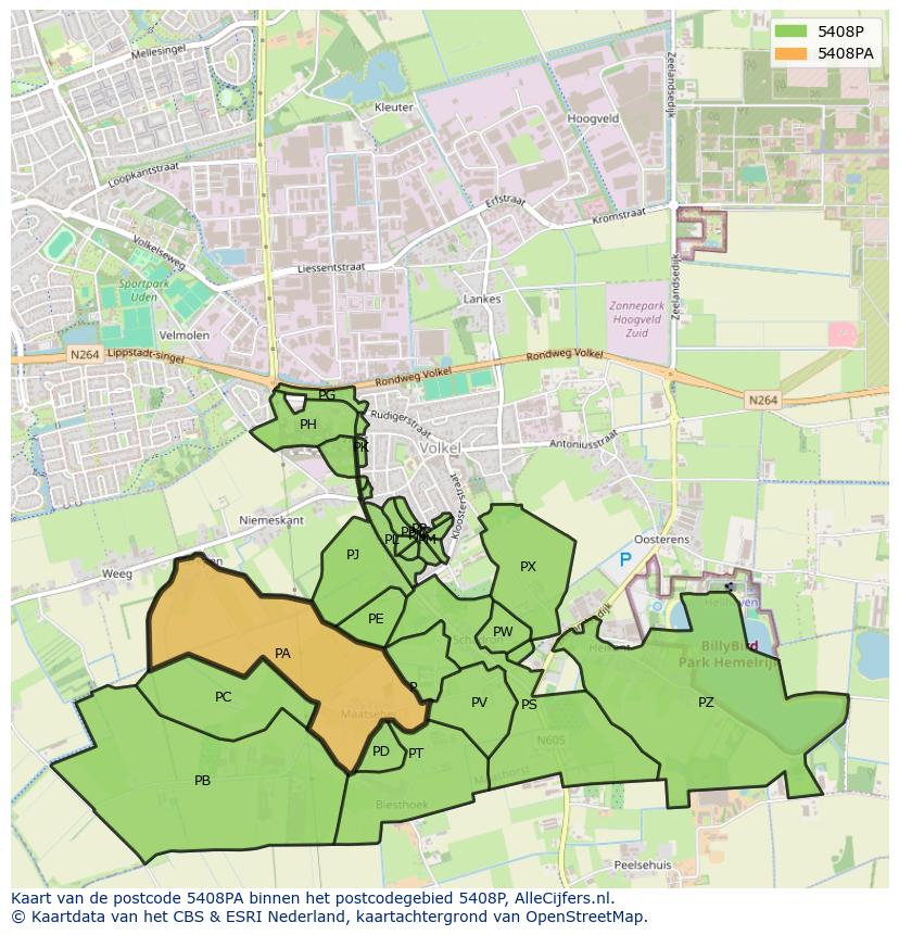Afbeelding van het postcodegebied 5408 PA op de kaart.