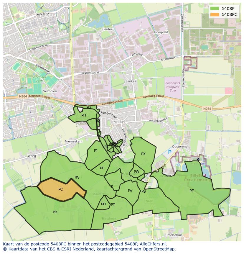 Afbeelding van het postcodegebied 5408 PC op de kaart.