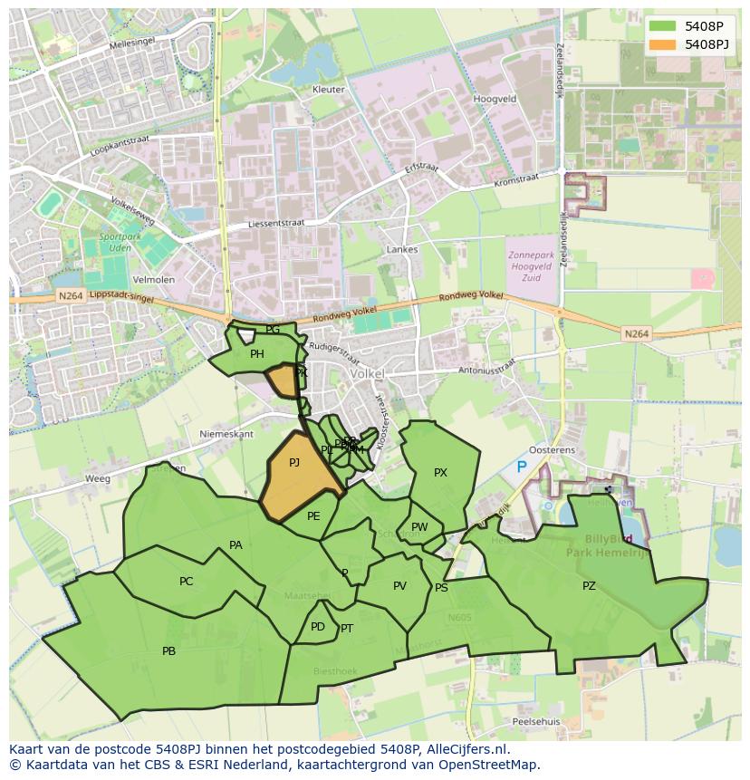 Afbeelding van het postcodegebied 5408 PJ op de kaart.