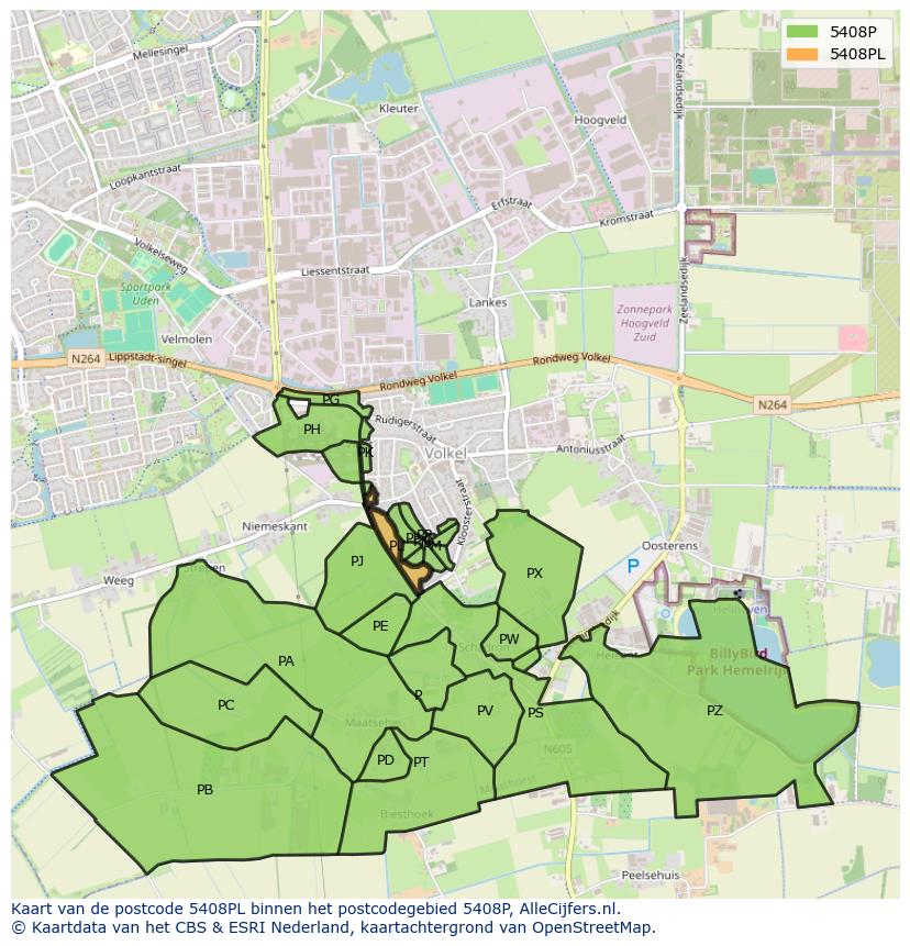 Afbeelding van het postcodegebied 5408 PL op de kaart.