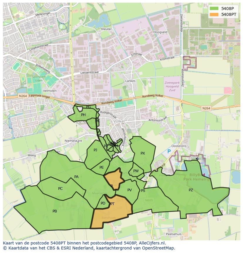 Afbeelding van het postcodegebied 5408 PT op de kaart.