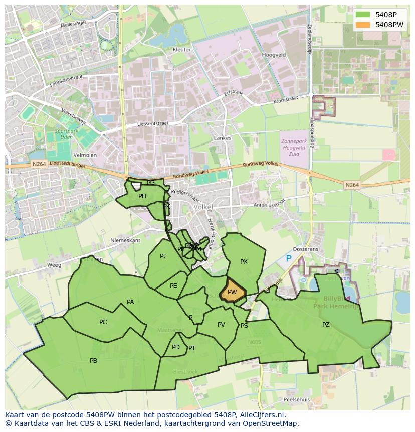 Afbeelding van het postcodegebied 5408 PW op de kaart.