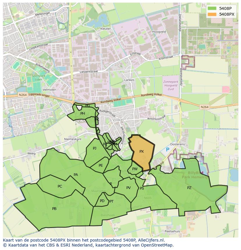 Afbeelding van het postcodegebied 5408 PX op de kaart.