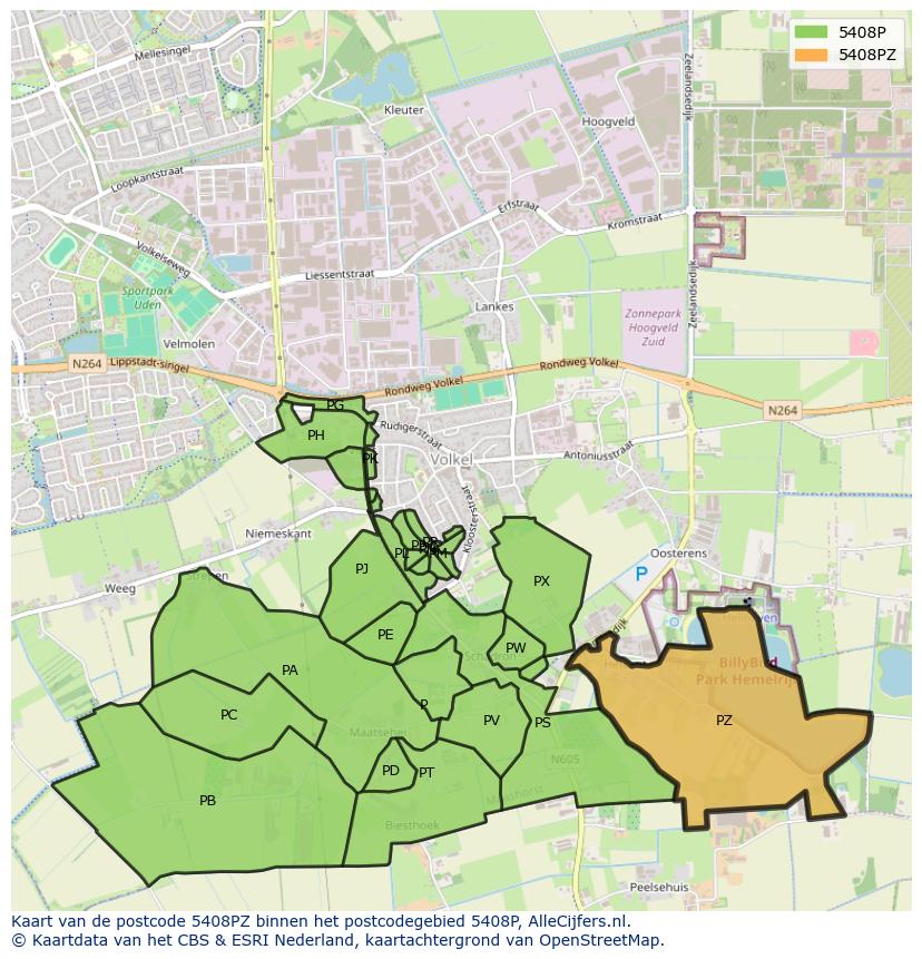 Afbeelding van het postcodegebied 5408 PZ op de kaart.