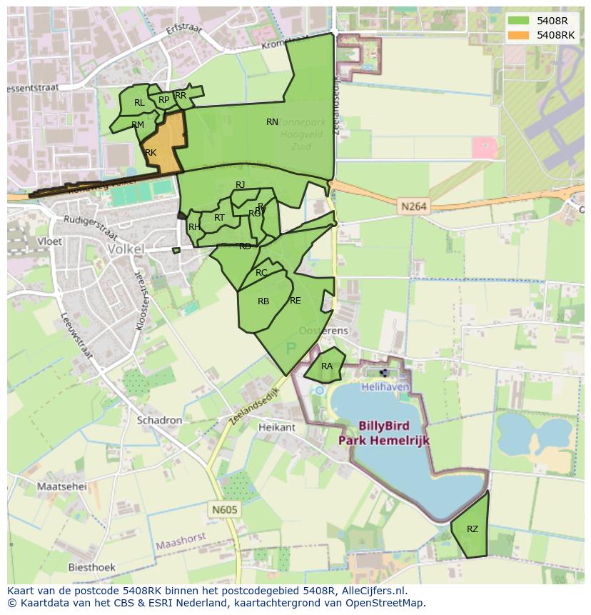 Afbeelding van het postcodegebied 5408 RK op de kaart.