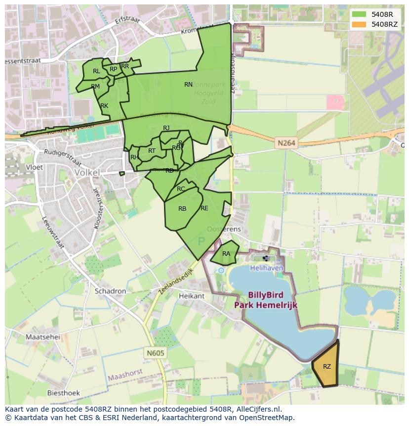 Afbeelding van het postcodegebied 5408 RZ op de kaart.
