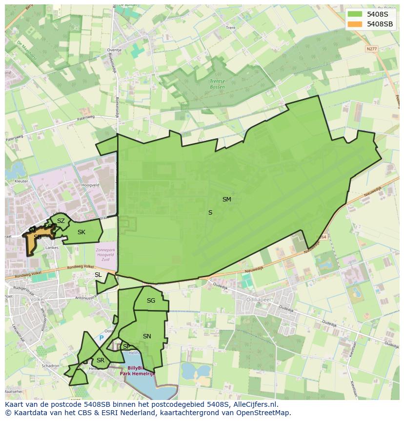 Afbeelding van het postcodegebied 5408 SB op de kaart.