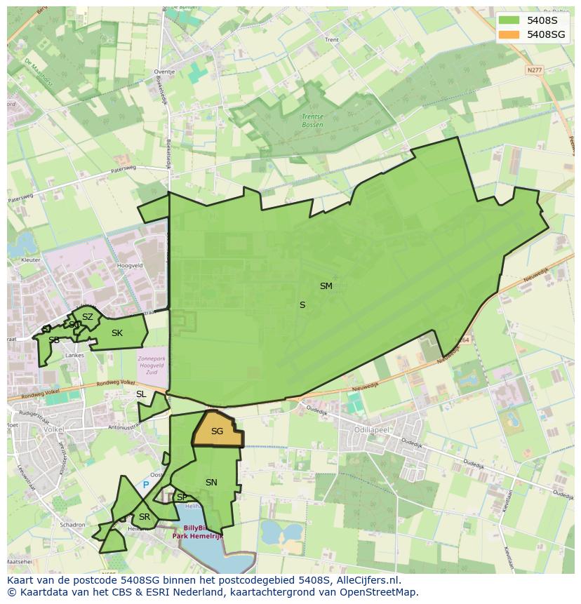 Afbeelding van het postcodegebied 5408 SG op de kaart.